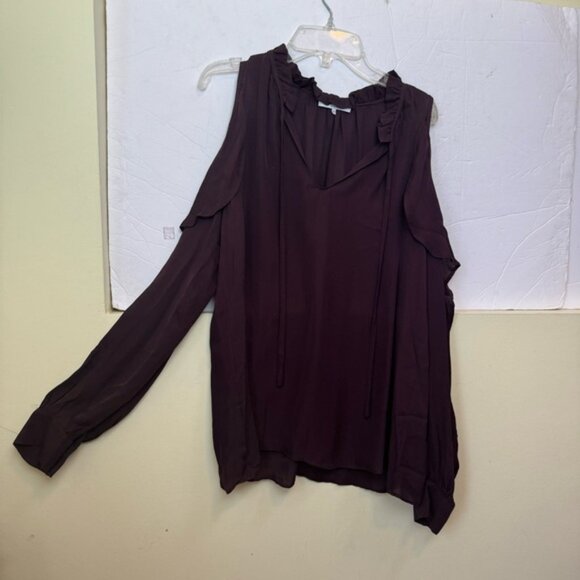 Parker Marjorie Silk Ruffles Boho Balloon Sleeves Shoulder Blouse Top V Neck S - Picture 15 of 16